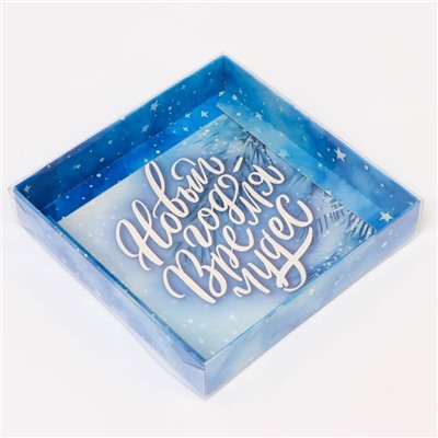 Коробка подарочная новогодняя с PVC крышкой «Новый год», 16×16×3 см
