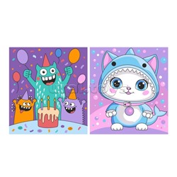 Картина по номерам детская "Монстрики" (картон 15х13,5) 2 шт