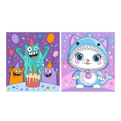 Картина по номерам детская "Монстрики" (картон 15х13,5) 2 шт