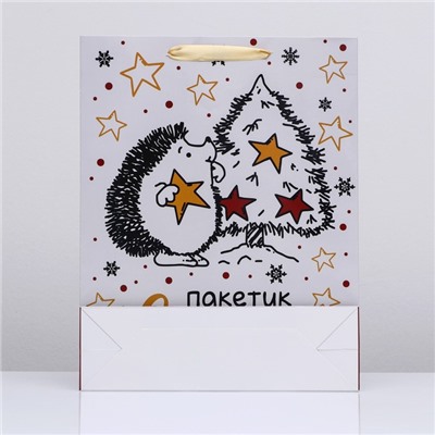 Пакет подарочный новогодний ламинированный вертикальный «Пакетик счастья», 33×42×10 см