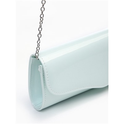 Сумка-клатч женская вечерняя на магните, на длинной цепочке, лаковая, однотонная, чёрная