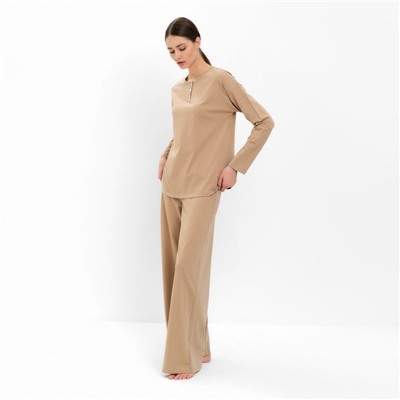 Пижама женская (лонгслив, брюки) MINAKU: Home collection, размер 42, бежевая