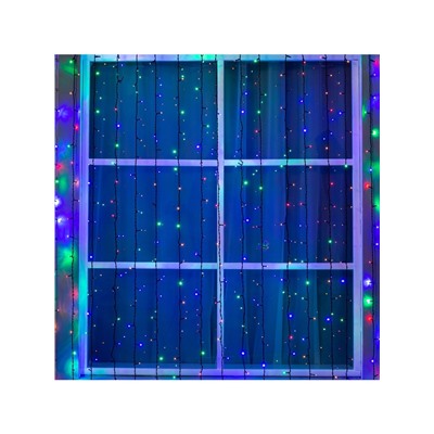 Гирлянда «Занавес» 2×6 м, IP44, УМС, тёмная нить, 1440 LED, свечение мульти, 220 В