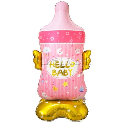 Шар 3D (61''/155 см) Фигура на подставке, Бутылочка для малышки, Розовый, 1 шт. в уп.