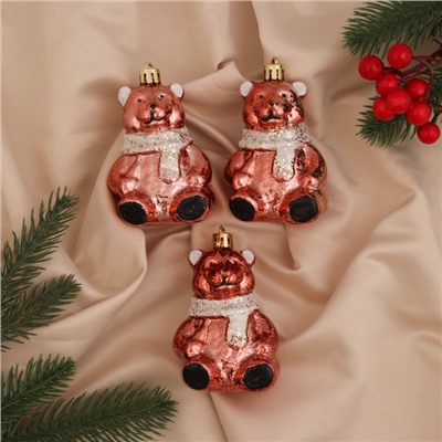 Ёлочные игрушки 3 шт. «Зимнее волшебство. Мишка колор» пластик, 9×5 см, красный