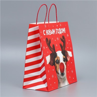 Пакет подарочный новогодний крафтовый «С Новым годом», 28×32×15 см