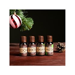 Новогодний набор эфирных масел «Крепкого здоровья», сосна, пихта, эвкалипт, мята, 4 шт. по 15 мл