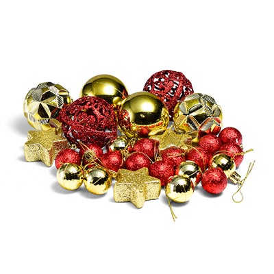 Набор новогодних украшений "Шарики и звездочки" 3-6см*27шт в пакете