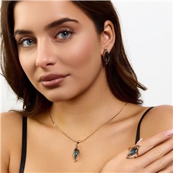 Комплект ювелирной бижутерии коллекция "Дубай" серьги, кулон и кольцо 19 р, покрытие позолота, вставка: стекло, цвет: синий, арт.414.295-19