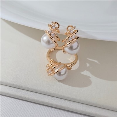 Комплект ювелирная бижутерия коллекция  "Дубай" серьги и кольцо 19 р, покрытие: позолота, вставка: искусственный жемчуг и фианиты, цвет: прозрачный и жемчужный, арт.313.288-19