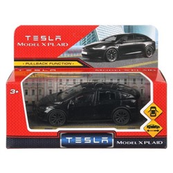 Машина металл Tesla model X plaid 12 см, двери, черная