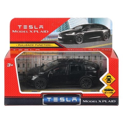 Машина металл Tesla model X plaid 12 см, двери, черная