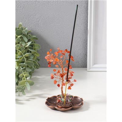 Подставка под благовония «Дерево на цветке», рыжий, 72 камня, 9×9×13.5 см