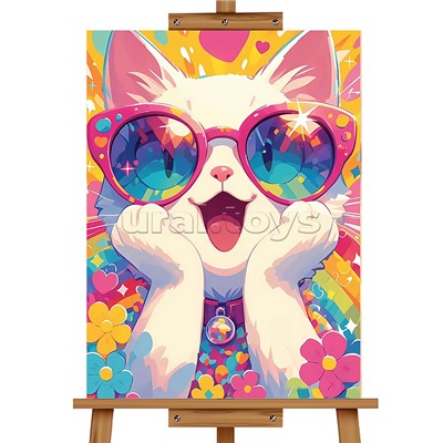 Мозаика алмазная "Кот в розовых очках" 30*40см.