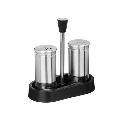 Набор для соли и перца 2шт. 16.6x8.5x17.5см, стекло, нерж.сталь, пластик, цвет серебро