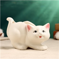 Декоративный горшок для цветов «Кошка», 450 мл, 15.4×8.1×8 см, керамический, белый