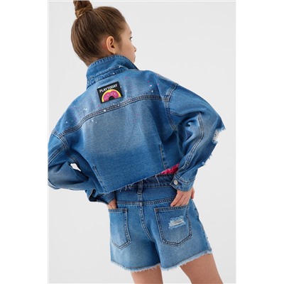 Шорты текстильные джинсовые для девочек PLAYTODAY, 1240110