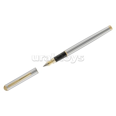 Ручка перьевая "Marvel" синяя, 0,8мм, корпус хром/золото, футляр