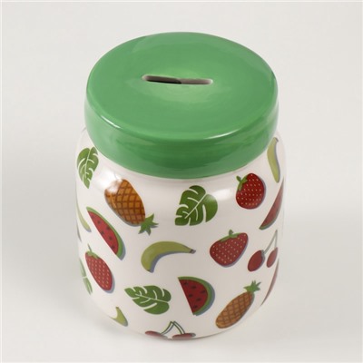 Копилка для денег «Банка с фруктиками», керамика, 11.5×11.5×14.3 см