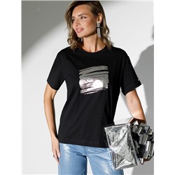 Нарядная футболка с принтом фольгой из премиального хлопка с эластаном