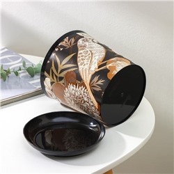 Горшок для цветов с поддоном Доляна «Голди.Птицы», 1.6 л, d=14 см, h=15.5 см, пластиковый, цвет чёрный