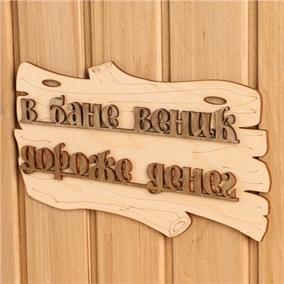 Табличка для бани и сауны «В бане веник дороже денег», 30×17 см, дерево, «Добропаровъ»
