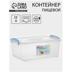 Контейнер пищевой, 17 л, 46×31×17 см, прямоугольный, прозрачный, ручки МИКС