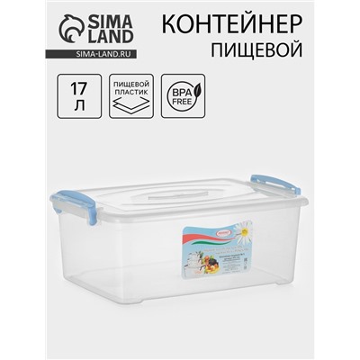 Контейнер пищевой, 17 л, 46×31×17 см, прямоугольный, прозрачный, ручки МИКС