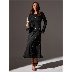 Платье с завязками на талии миди женское MINAKU Flower, размер 42, чёрное, белое