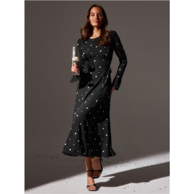 Платье с завязками на талии миди женское MINAKU Flower, размер 42, чёрное, белое