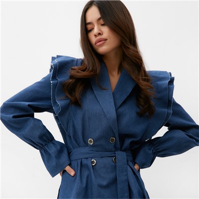 Жакет женский джинсовый с воланами MIST, размер 48, синий