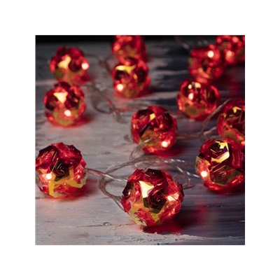 УЦЕНКА Гирлянда «Нить» 4.5 м с насадками «Цветочные шары», IP20, прозрачная нить, 15 LED, свечение красное, 220 В