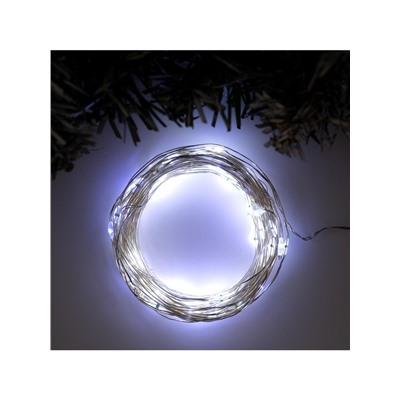 Гирлянда «Нить» 10 м роса, IP20, серебристая нить, 100 LED, свечение белое, мерцание белым, 12 В
