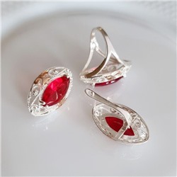 Комплект ювелирной бижутерии коллекция "Дубай",серьги и кольцо покрытие серебрение, вставка: камень красный, р-р 18, 09809, арт.216.375-18