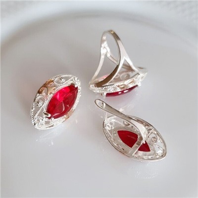 Комплект ювелирной бижутерии коллекция "Дубай",серьги и кольцо покрытие серебрение, вставка: камень красный, р-р 18, 09809, арт.216.375-18