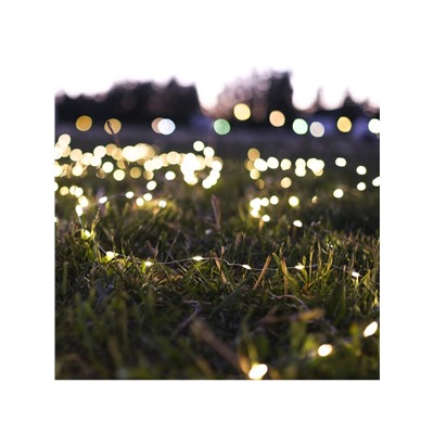 Гирлянда «Нить» 10 м роса, IP20, серебристая нить, 100 LED, свечение тёплое белое, 12 В