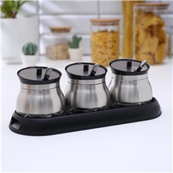 Набор стеклянных банок для сыпучих продуктов «Сияние», 31×12×12 см, на подставке, 3 шт., цвет чёрный