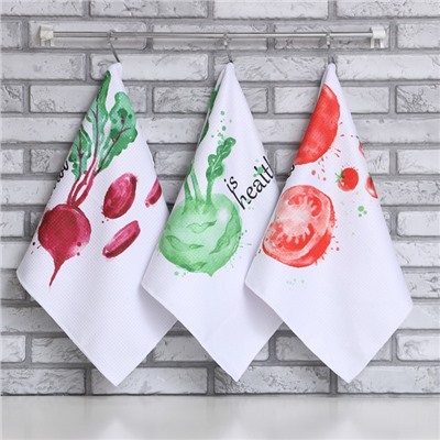 Набор кухонных полотенец «Доляна. Овощи», 40×60±3 см, 3 шт., 100% пэ