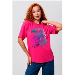 8555 Футболка оверсайз женская (Фуксия_орел)