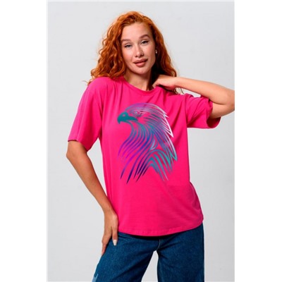 8555 Футболка оверсайз женская (Фуксия_орел)