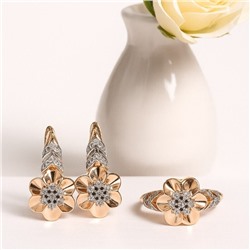 Комплект ювелирной бижутерии коллекция "Дубай" серьги и кольцо 19 р, покрытие позолота, вставка: фианиты, цвет: прозрачный, арт.217.369-19