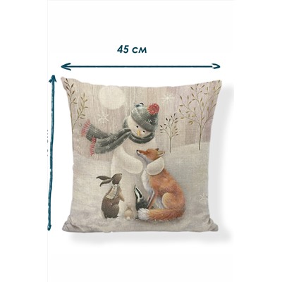 Наволочка декоративная рогожка Снеговик 1 шт