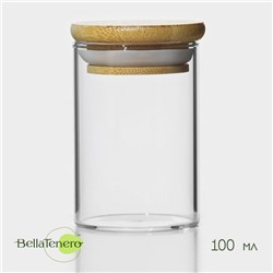 Банка для сыпучих BellaTenero «Эко», 100 мл, 5×8 см, с бамбуковой крышкой, стекло, прозрачная