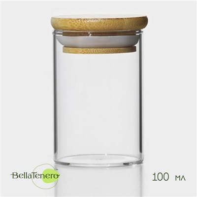 Банка для сыпучих BellaTenero «Эко», 100 мл, 5×8 см, с бамбуковой крышкой, стекло, прозрачная