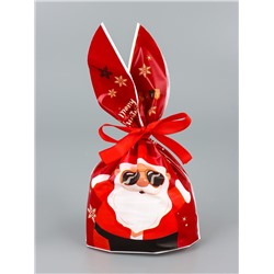 Пакет подарочный новогодний, полиэтиленовый с ушками «Дед Мороз в очках», МИКС, 13×23 см