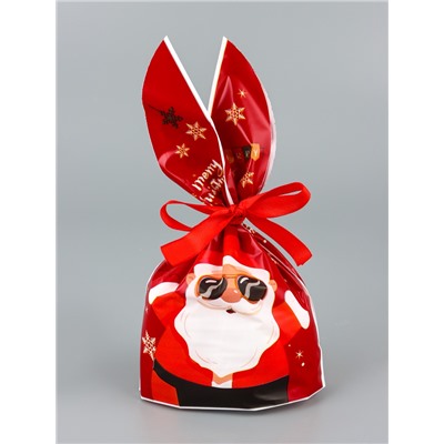 Пакет подарочный новогодний, полиэтиленовый с ушками «Дед Мороз в очках», МИКС, 13×23 см