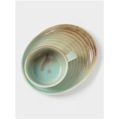 Чайная пара Magistro Sand Ripples, 2 предмета: чашка 300 мл, блюдце 19.8×15.8 см, фарфор, голубая