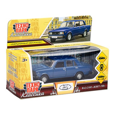 Машина металл LADA ВАЗ-2105 1997 12cm, (двери, багаж, темно-синий)инерц., в коробке