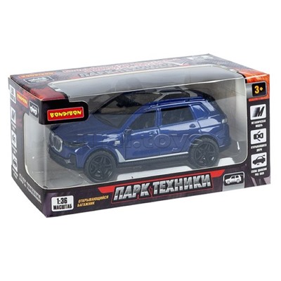 Машина метал. инерционная, М1:36, 3 открыв. двери "Парк Техники" джип синий