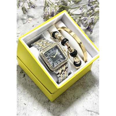Подарочный набор для женщин часы, 2 браслета + коробка #22853238
